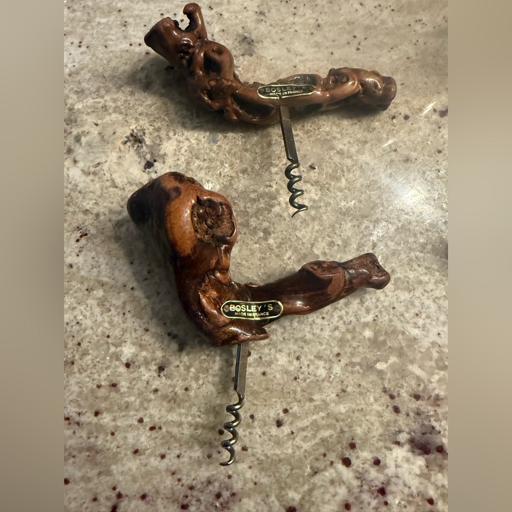 Vintage Unique Wine Opener by Laurent Siret - Vine Wood Corkscrews (Lot of 2)